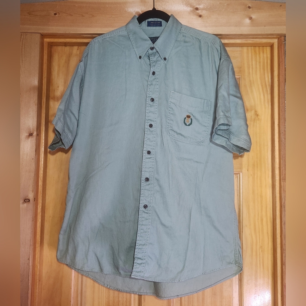 ⭐️Vintage Chaps Ralph Lauren Sage Mint Green Short Sleeve Grandpacore Large